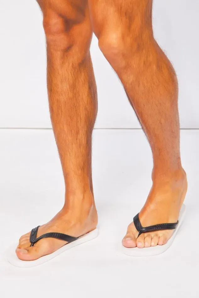 Men Black and White Fila Thong Toe Slider 1010288 Brentiny Paris Slides and Flip Flops