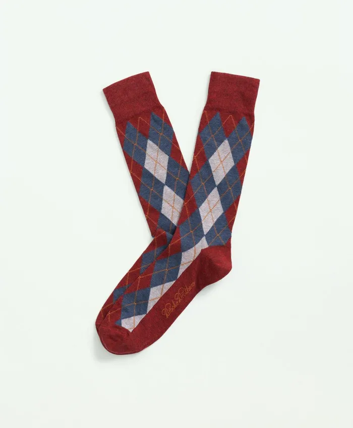 Men Cotton Blend Argyle Socks Medium Red Brooks Brothers Sock