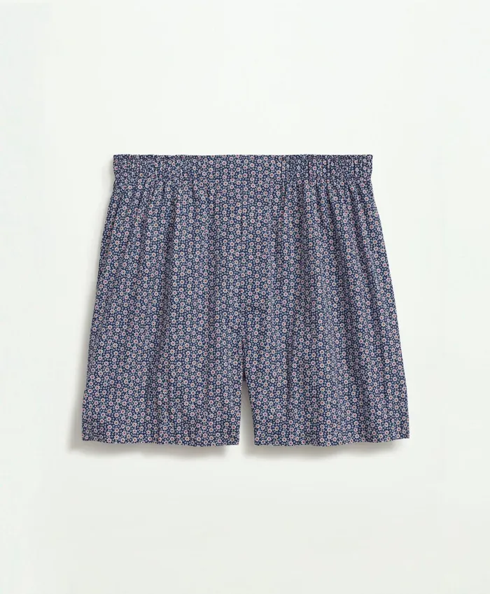 Men Cotton Broadcloth Mini Floral Print Boxers Navy Brooks Brothers Underwear