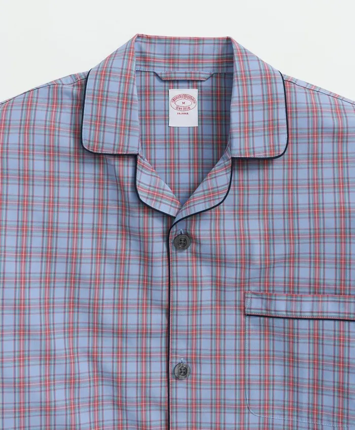 Men Cotton Broadcloth Tartan Pajamas Light Blue Brooks Brothers Pajamas and Robes