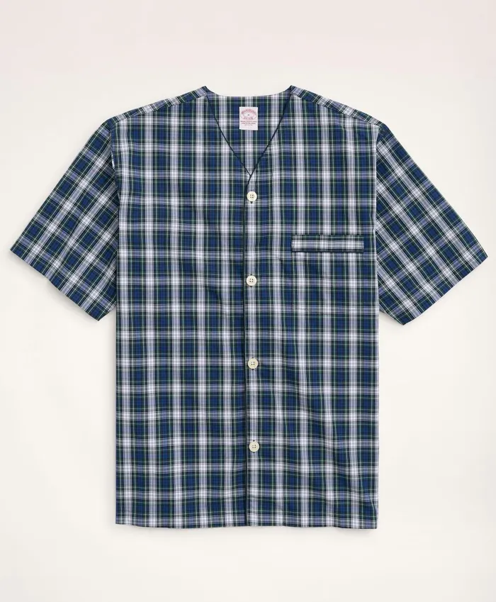 Men Cotton Broadcloth Tartan Short Pajamas Blue Multi Brooks Brothers Pajamas and Robes