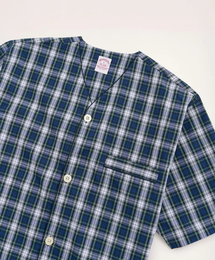 Men Cotton Broadcloth Tartan Short Pajamas Blue Multi Brooks Brothers Pajamas and Robes
