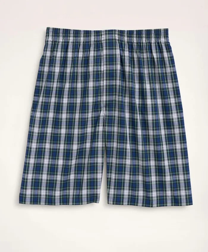 Men Cotton Broadcloth Tartan Short Pajamas Blue Multi Brooks Brothers Pajamas and Robes