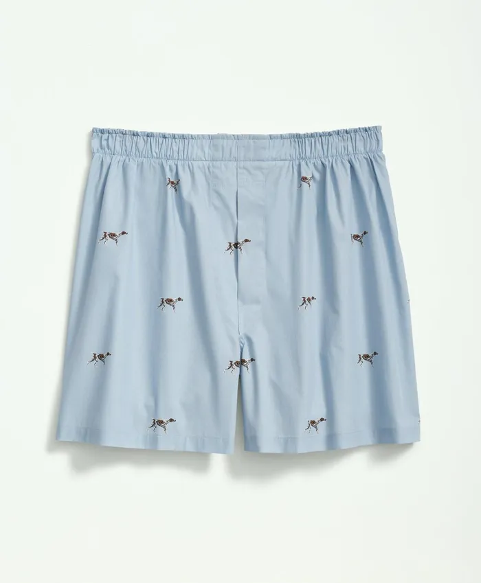 Men Cotton Poplin English Pointer Print Boxers Light Blue Brooks Brothers Underwear