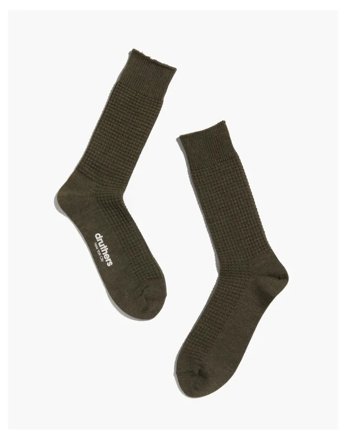 Men Druthers Merino Wool Waffle Socks Green Madewell Socks