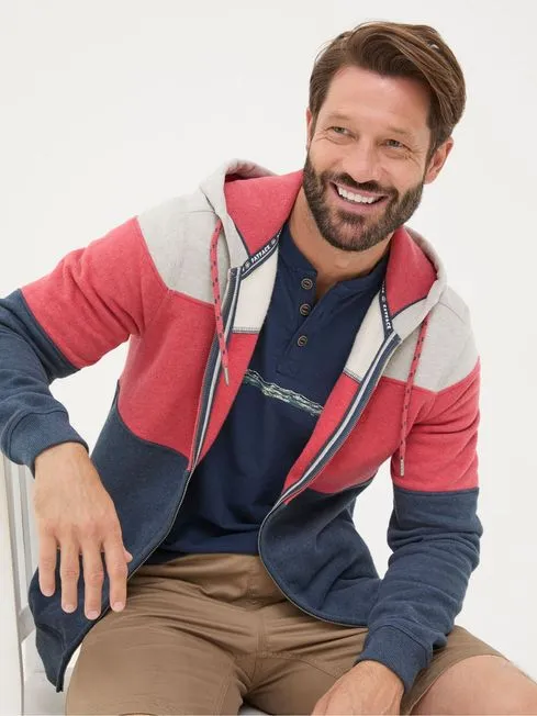Men Fatface Loungewear Brooke Red Cut And Sew Zip Through 100 Cotton Hoodie