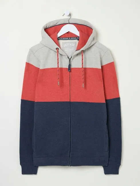 Men Fatface Loungewear Brooke Red Cut And Sew Zip Through 100 Cotton Hoodie