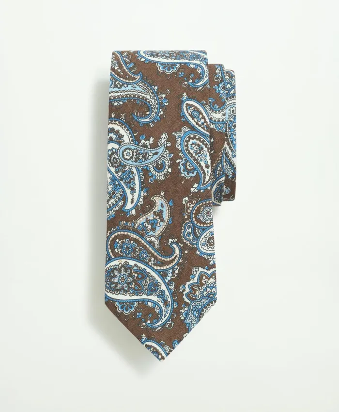 Men Linen Jacquard Paisley Pattern Tie Brownblue Brooks Brothers Ties and Pocket Squares