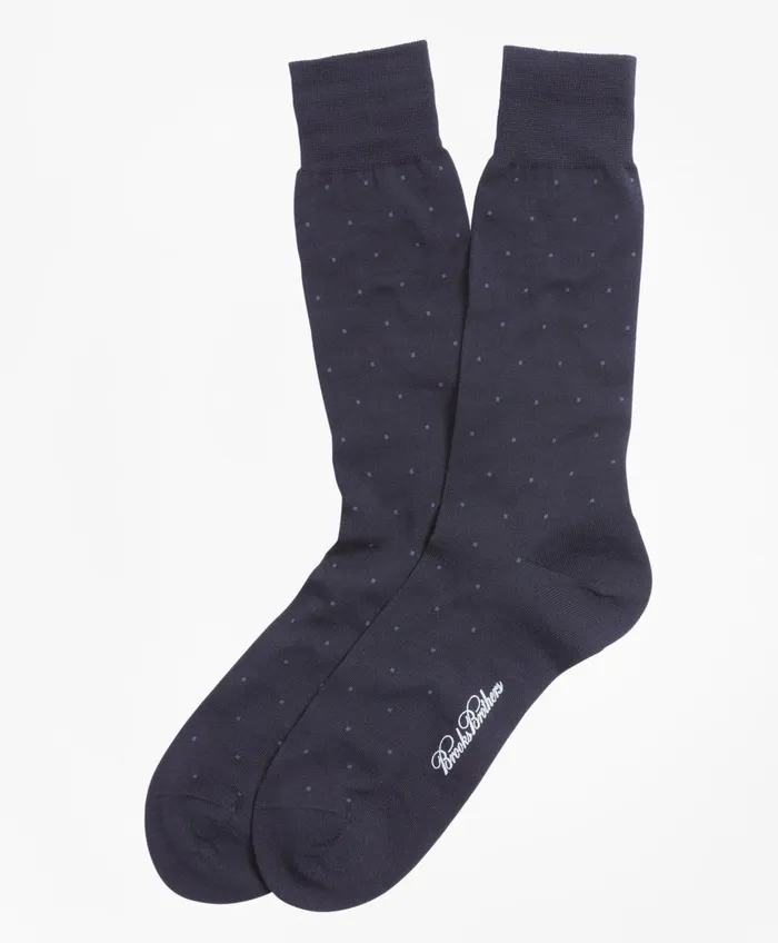Men Merino Wool Big Dot Crew Socks Navy Brooks Brothers Sock