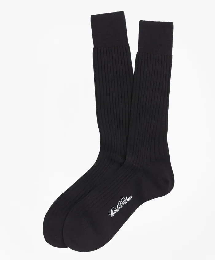 Men Merino Wool Ribbed Crew Socks Black Brooks Brothers Sock