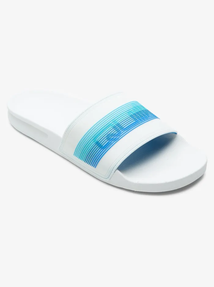 Men Quiksilver Sandals Rivi Wordmark Slide Slider Sandals Whiteblueblue