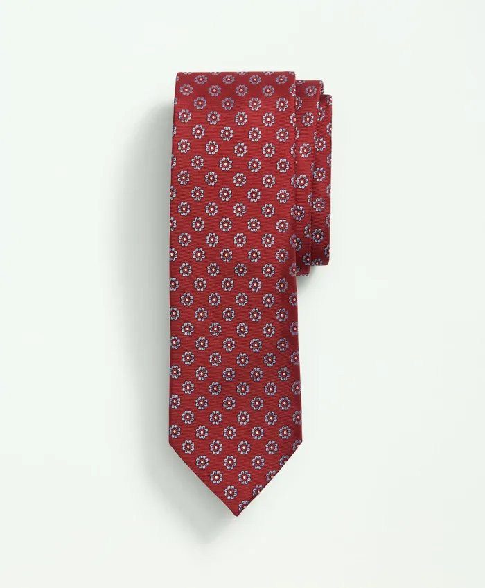 Men Silk Flower Pattern Tie Red Brooks Brothers Ties and Pocket Squares