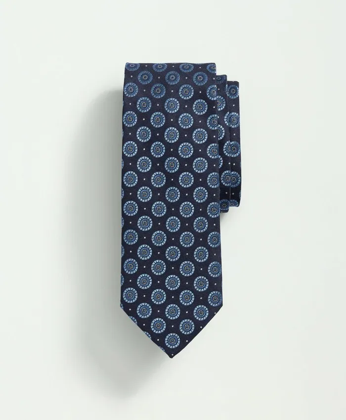 Men Silk Framed Medallion Dot Tie Navy Brooks Brothers Ties and Pocket Squares