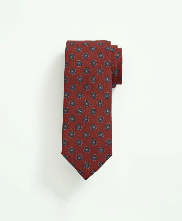 Men Silk Geo Tie Dark Red Brooks Brothers Ties and Pocket Squares