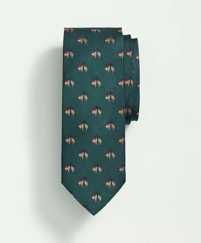 Men Silk Holiday Golden Fleece Tie Dark Green Brooks Brothers Ties and Pocket Squares