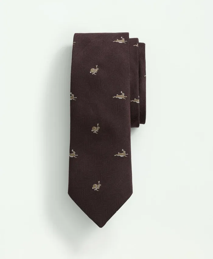 Men Silk Rabbit Pattern Tie Brown Brooks Brothers Ties and Pocket Squares