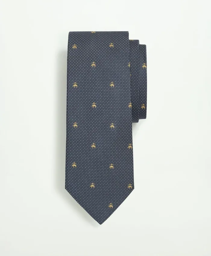 Men Silk Tie Fleece Mini Square Pattern Tie Navy Brooks Brothers Ties and Pocket Squares