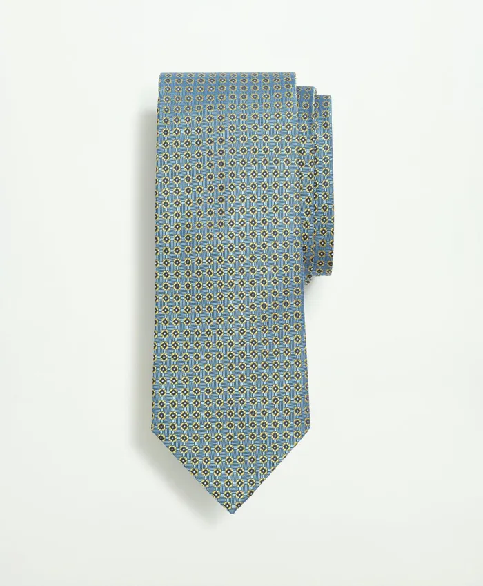 Men Silk Woven Mini Geo Pattern Tie Light Blue Brooks Brothers Ties and Pocket Squares