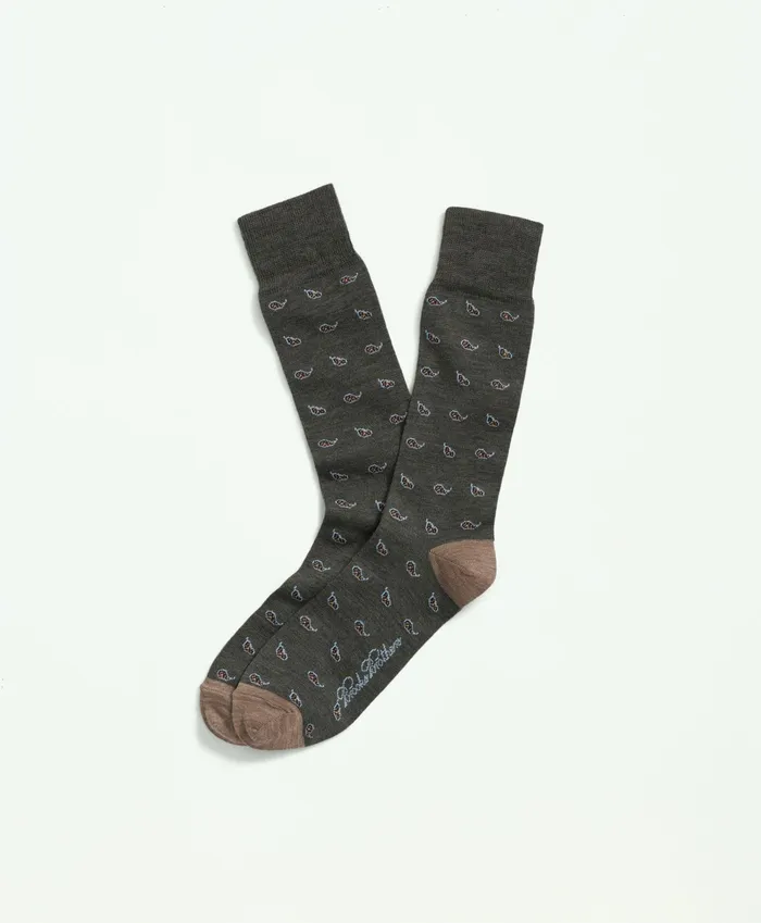 Men Wool Blend Paisley Socks Dark Green Brooks Brothers Sock