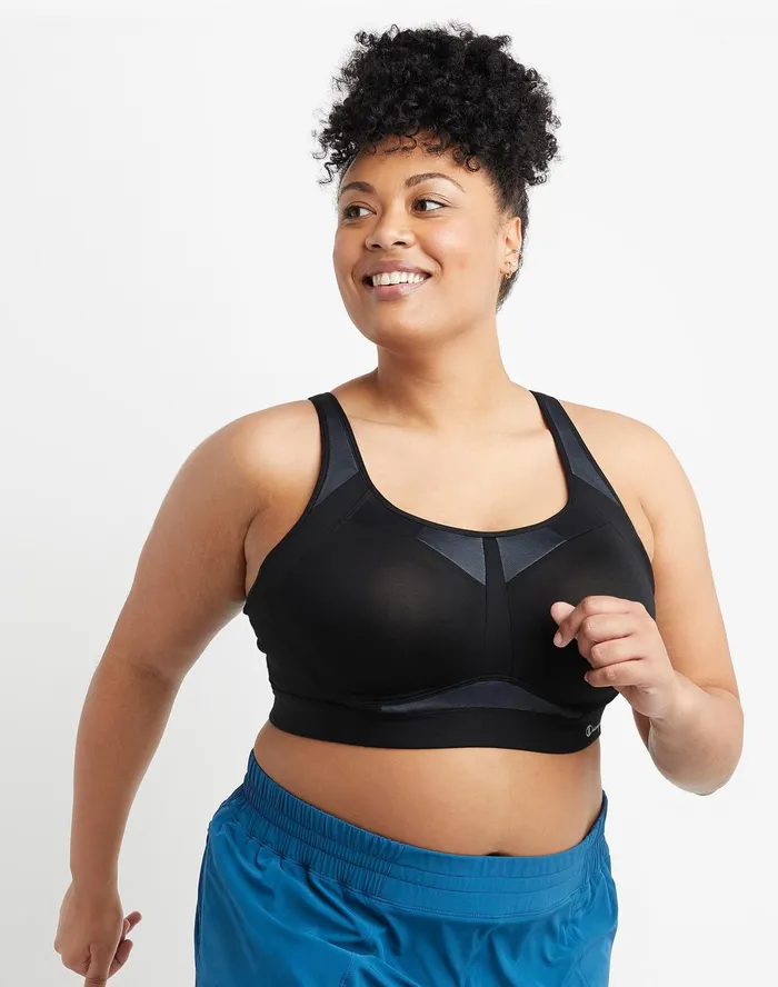 Motion Control Bra Script Logo Plus Size Black Women Champion Sports Bras and Bralettes