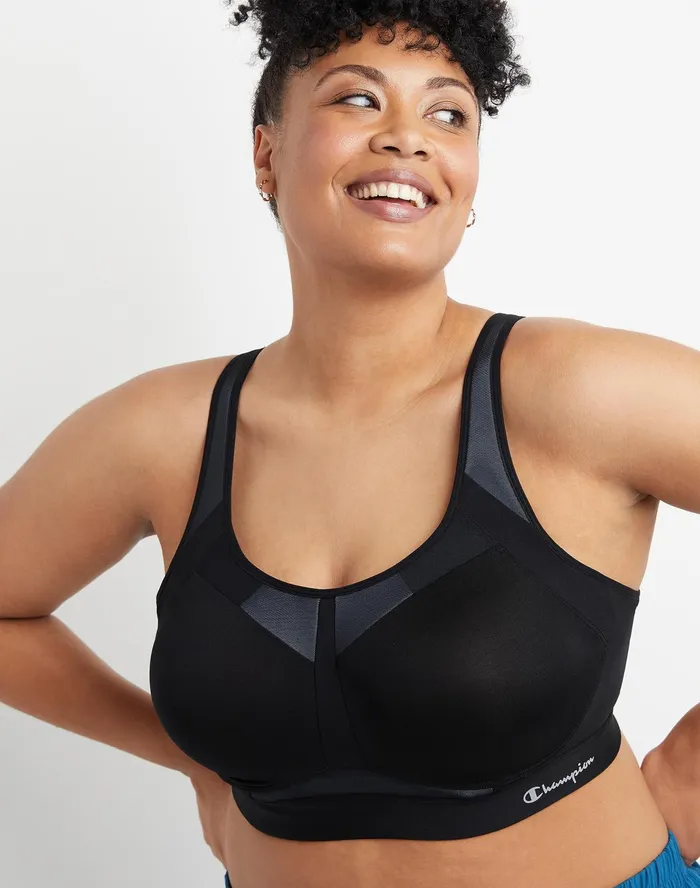 Motion Control Bra Script Logo Plus Size Black Women Champion Sports Bras and Bralettes