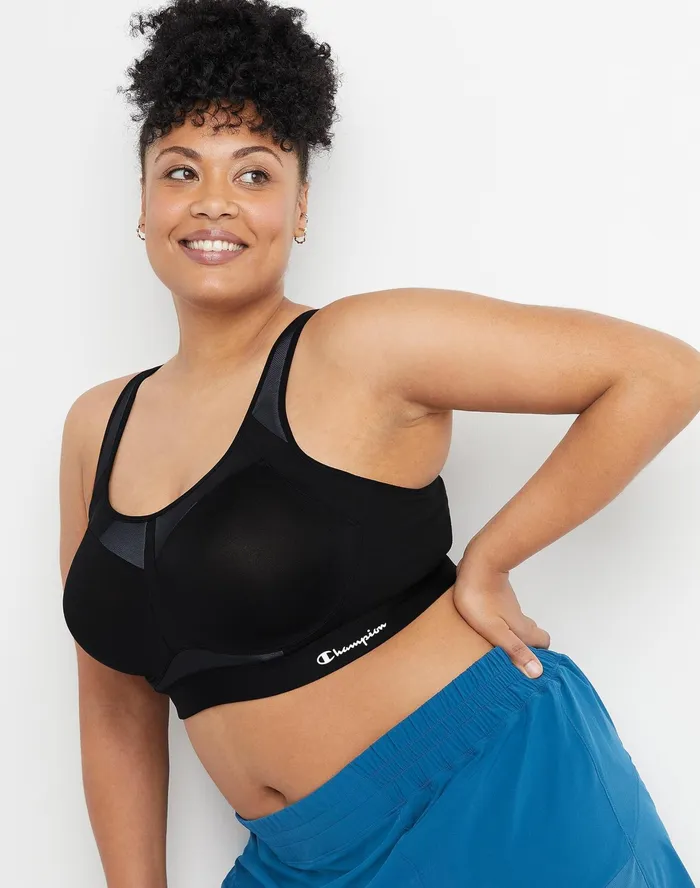 Motion Control Bra Script Logo Plus Size Black Women Champion Sports Bras and Bralettes