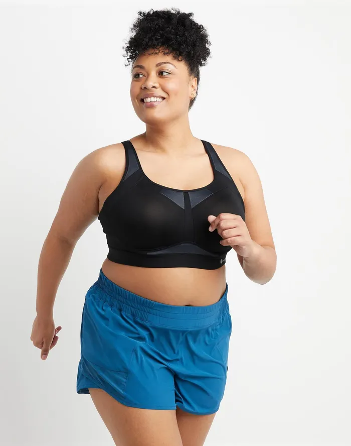 Motion Control Bra Script Logo Plus Size Black Women Champion Sports Bras and Bralettes