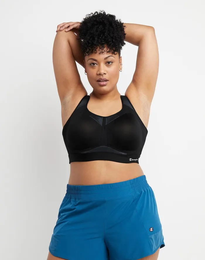 Motion Control Bra Script Logo Plus Size Black Women Champion Sports Bras and Bralettes