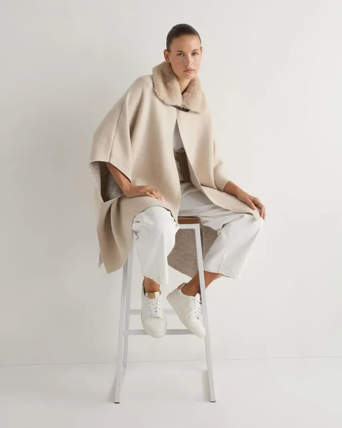 NPeal Capes and Ponchos Women Rex Collar Cape Ecru White