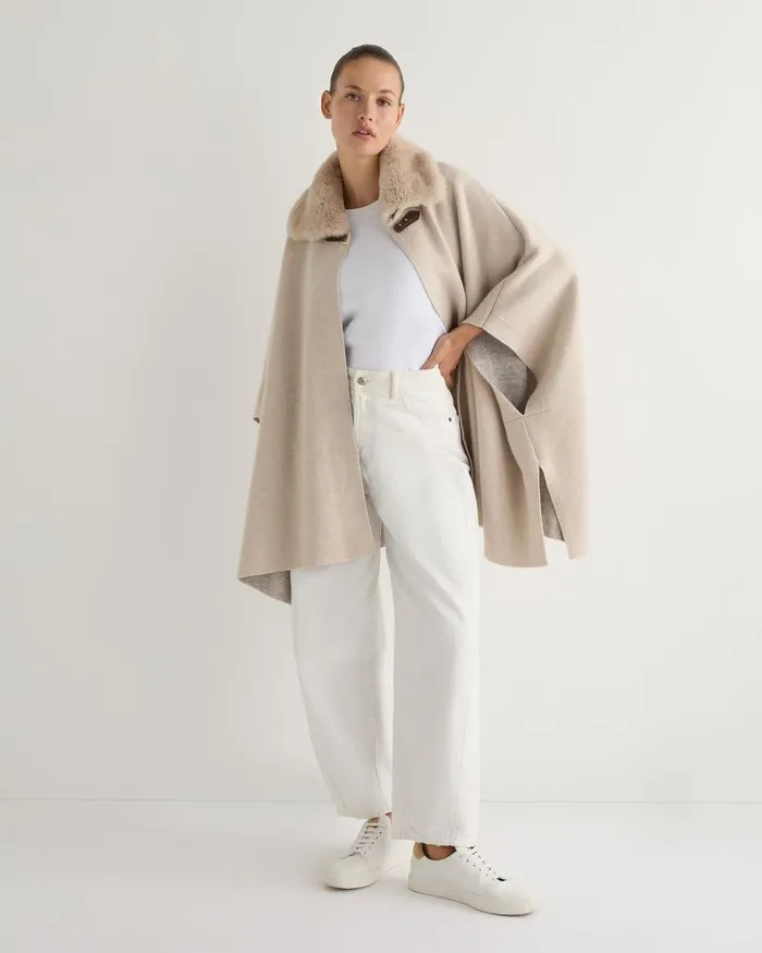 NPeal Capes and Ponchos Women Rex Collar Cape Ecru White