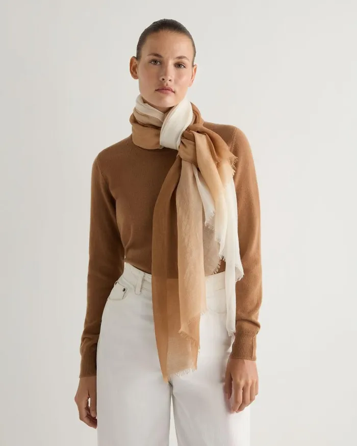 NPeal Cashmere Scarves Women Dip Dye Cashmere Scarf Dark Tan Brown