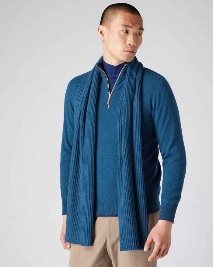 NPeal Cashmere Scarves WomenMen Unisex Short Ribbed Cashmere Scarf Lagoon Blue