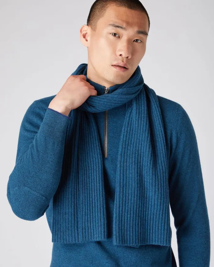NPeal Cashmere Scarves WomenMen Unisex Short Ribbed Cashmere Scarf Lagoon Blue