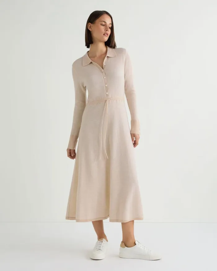 NPeal Dresses and Skirts Women Birdseye Polo Cashmere Silk Dress Sandstone Brown