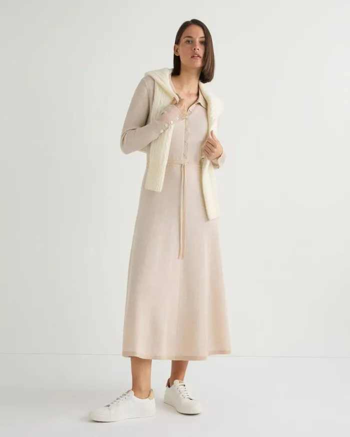 NPeal Dresses and Skirts Women Birdseye Polo Cashmere Silk Dress Sandstone Brown