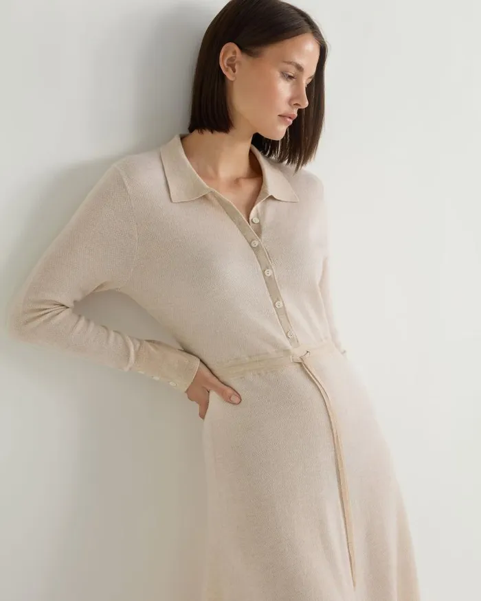 NPeal Dresses and Skirts Women Birdseye Polo Cashmere Silk Dress Sandstone Brown