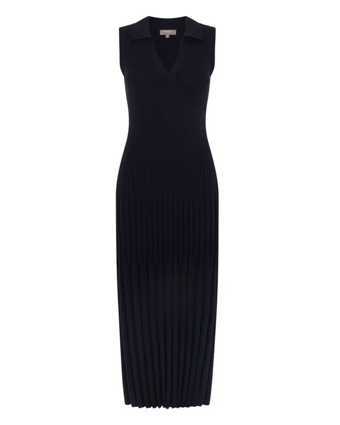 NPeal Dresses and Skirts Women Collared Rib Cashmere Dress Navy Blue