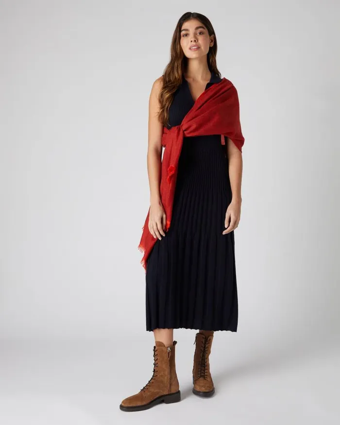NPeal Dresses and Skirts Women Collared Rib Cashmere Dress Navy Blue