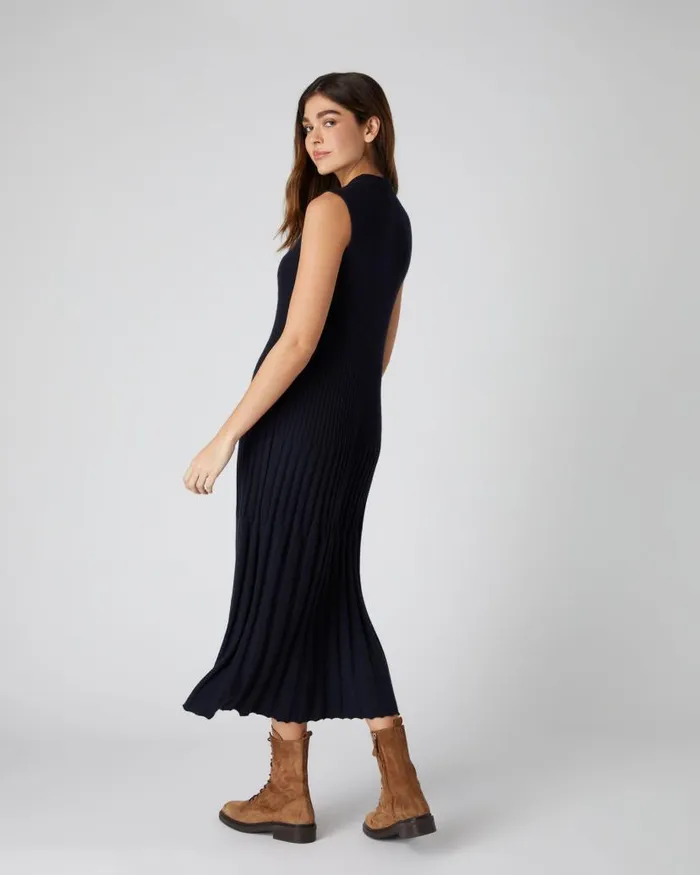 NPeal Dresses and Skirts Women Collared Rib Cashmere Dress Navy Blue