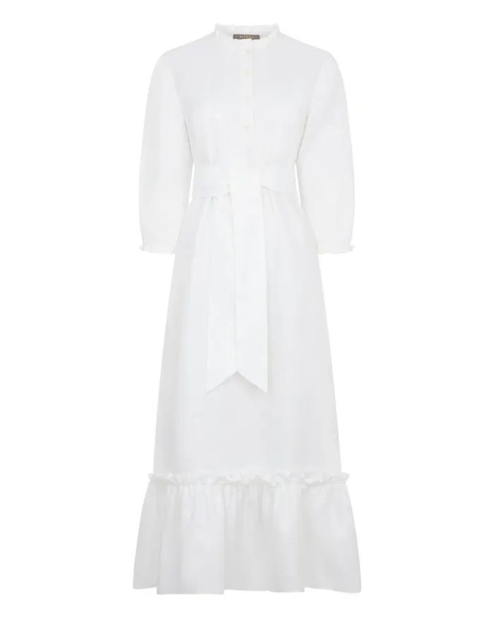 NPeal Dresses and Skirts Women Iris Ruffle Linen Dress White