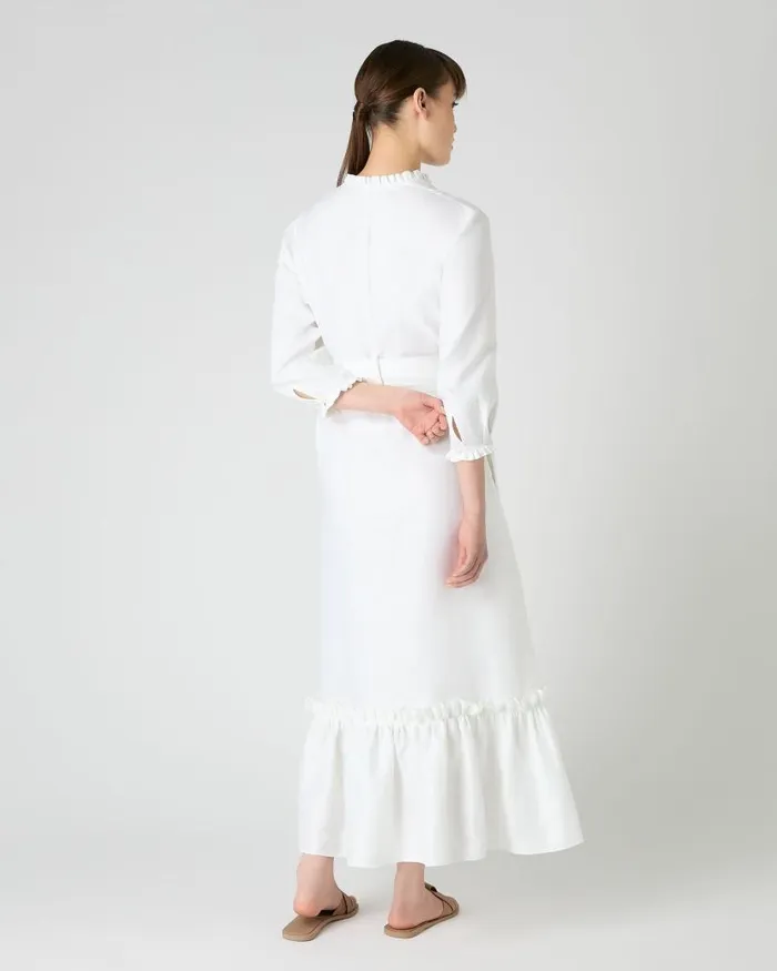 NPeal Dresses and Skirts Women Iris Ruffle Linen Dress White