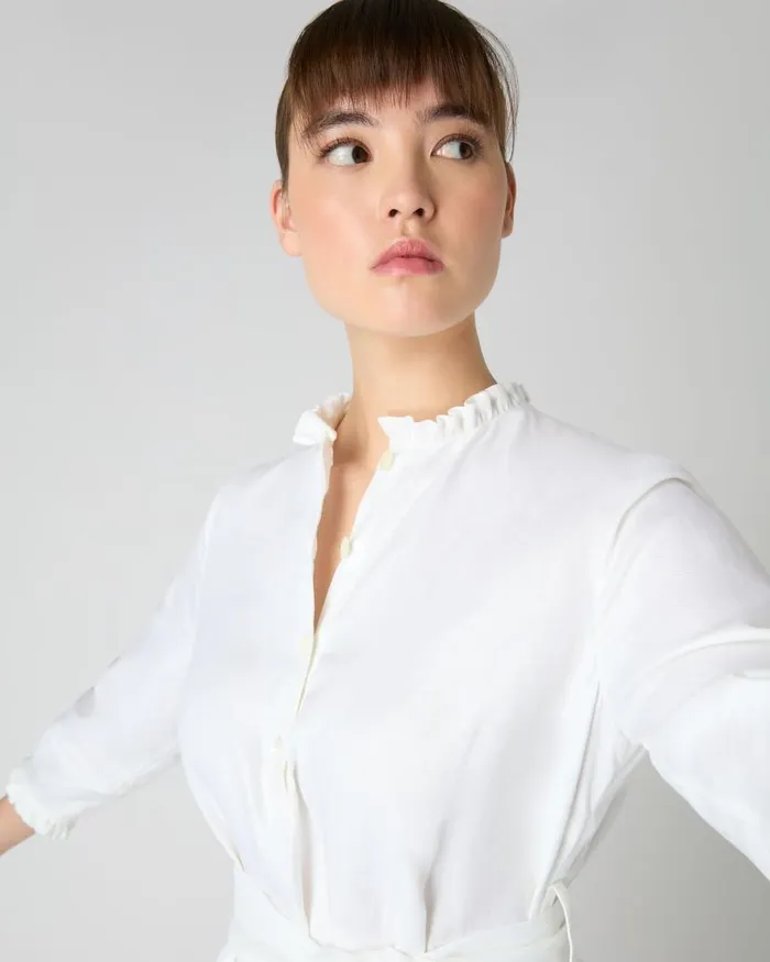 NPeal Dresses and Skirts Women Iris Ruffle Linen Dress White