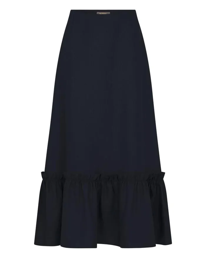 NPeal Dresses and Skirts Women Sofia Ruffle Linen Skirt Navy Blue
