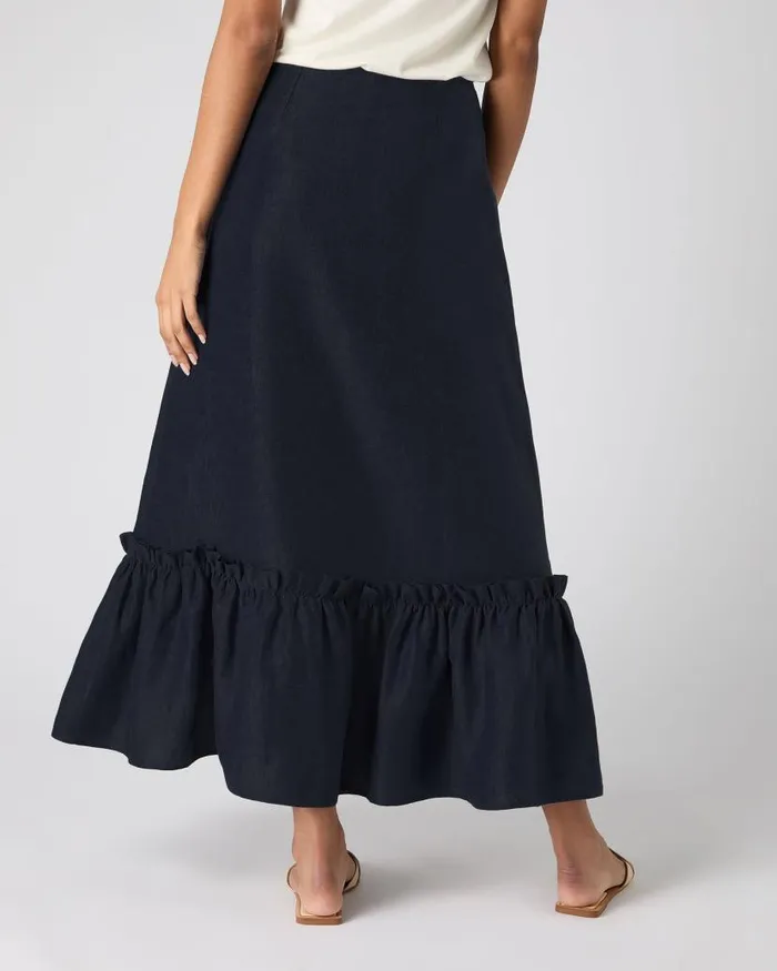 NPeal Dresses and Skirts Women Sofia Ruffle Linen Skirt Navy Blue