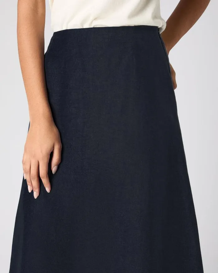 NPeal Dresses and Skirts Women Sofia Ruffle Linen Skirt Navy Blue