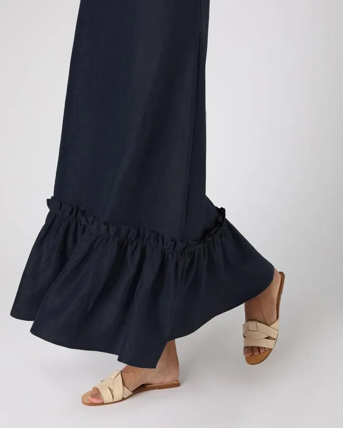 NPeal Dresses and Skirts Women Sofia Ruffle Linen Skirt Navy Blue