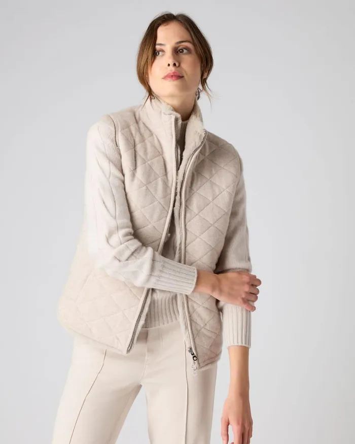 NPeal Gilets and Waistcoats Women Robyn Fur Lined Cashmere Gilet Heather Beige Brown