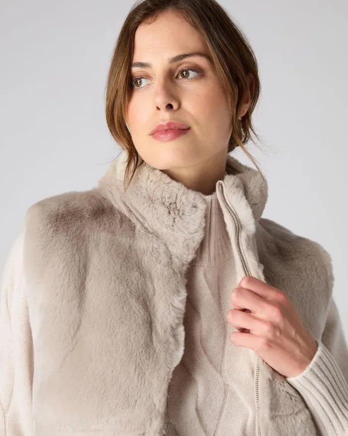 NPeal Gilets and Waistcoats Women Robyn Fur Lined Cashmere Gilet Heather Beige Brown