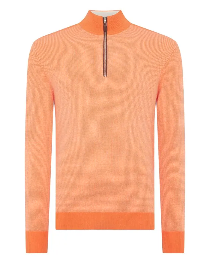NPeal Jumpers Men Carnaby Half Zip Birdseye Cashmere Jumper Papaya Orange