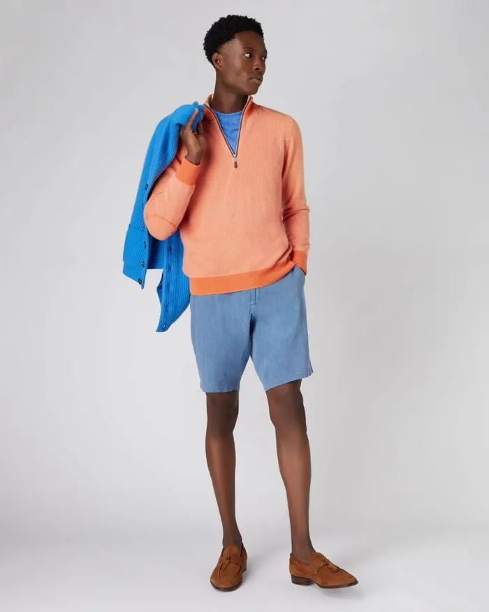 NPeal Jumpers Men Carnaby Half Zip Birdseye Cashmere Jumper Papaya Orange